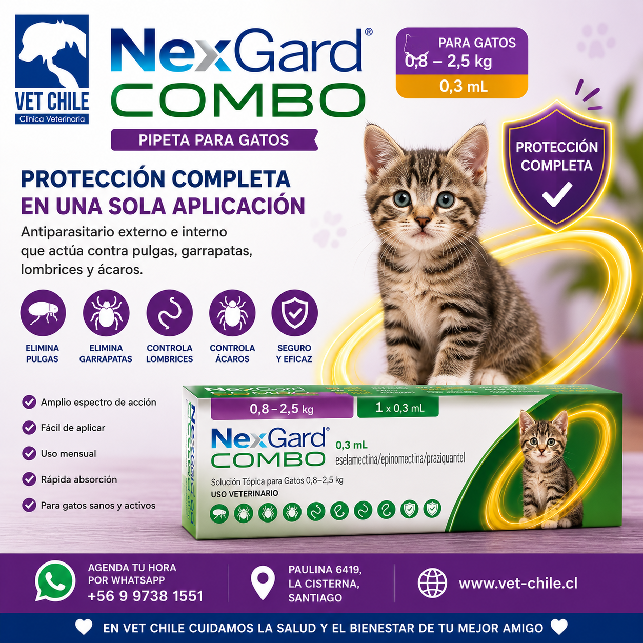 NEXGARD COMBO PIPETA GATO 0.8-2.5 KG 0.3 ML X 1 UNIDAD