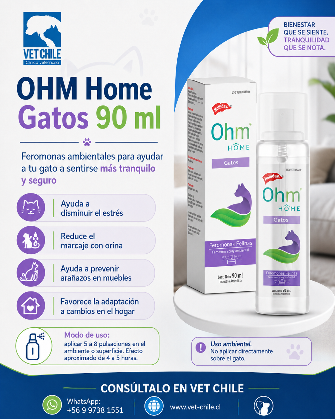 ohm home 90 ml para instagram OHM Home Gatos spray ambiental 90 ml con feromonas para gatos